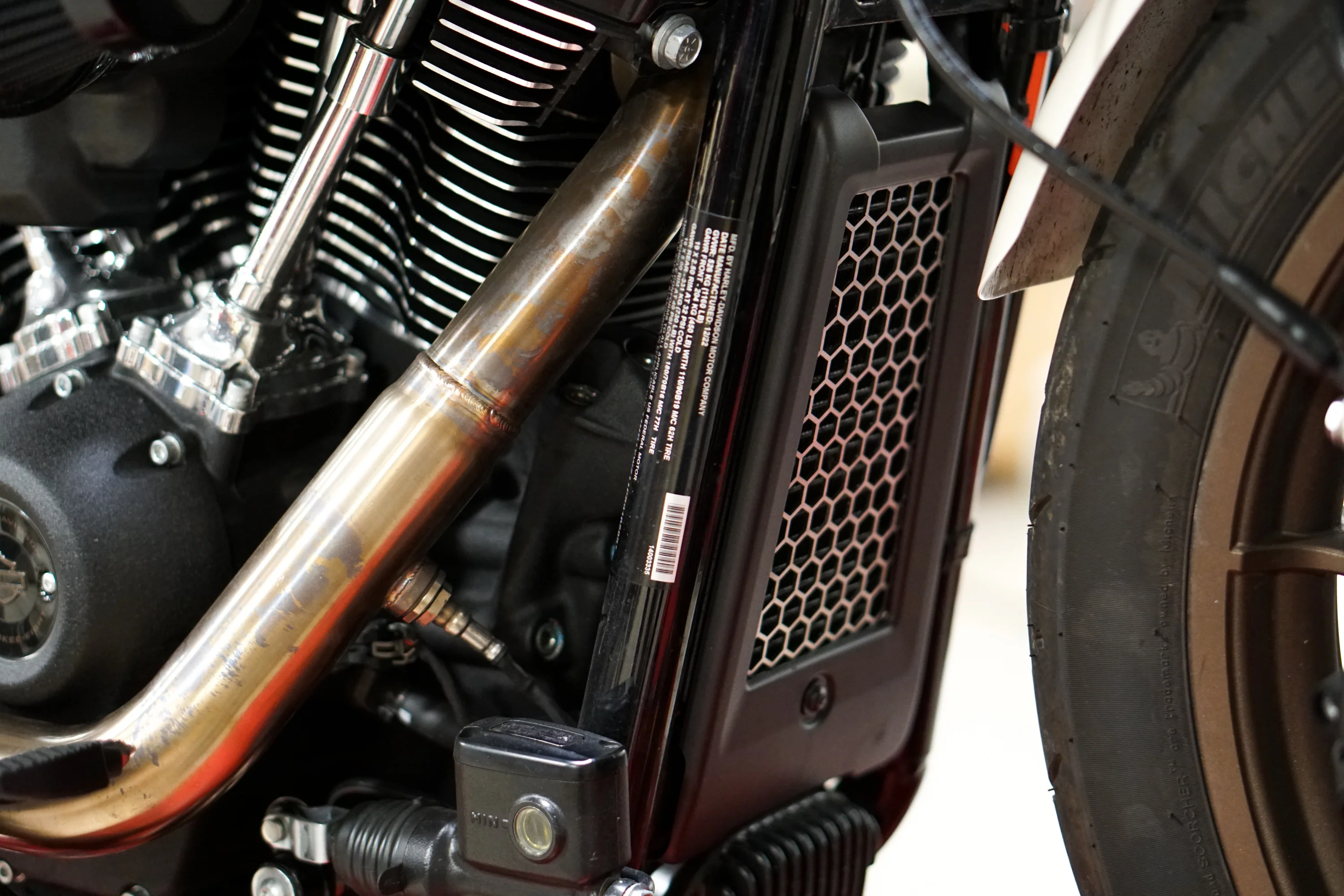 Harley M8 2020+ Softail Oil Cooler Guard (Brushed Stainless) - Image 3