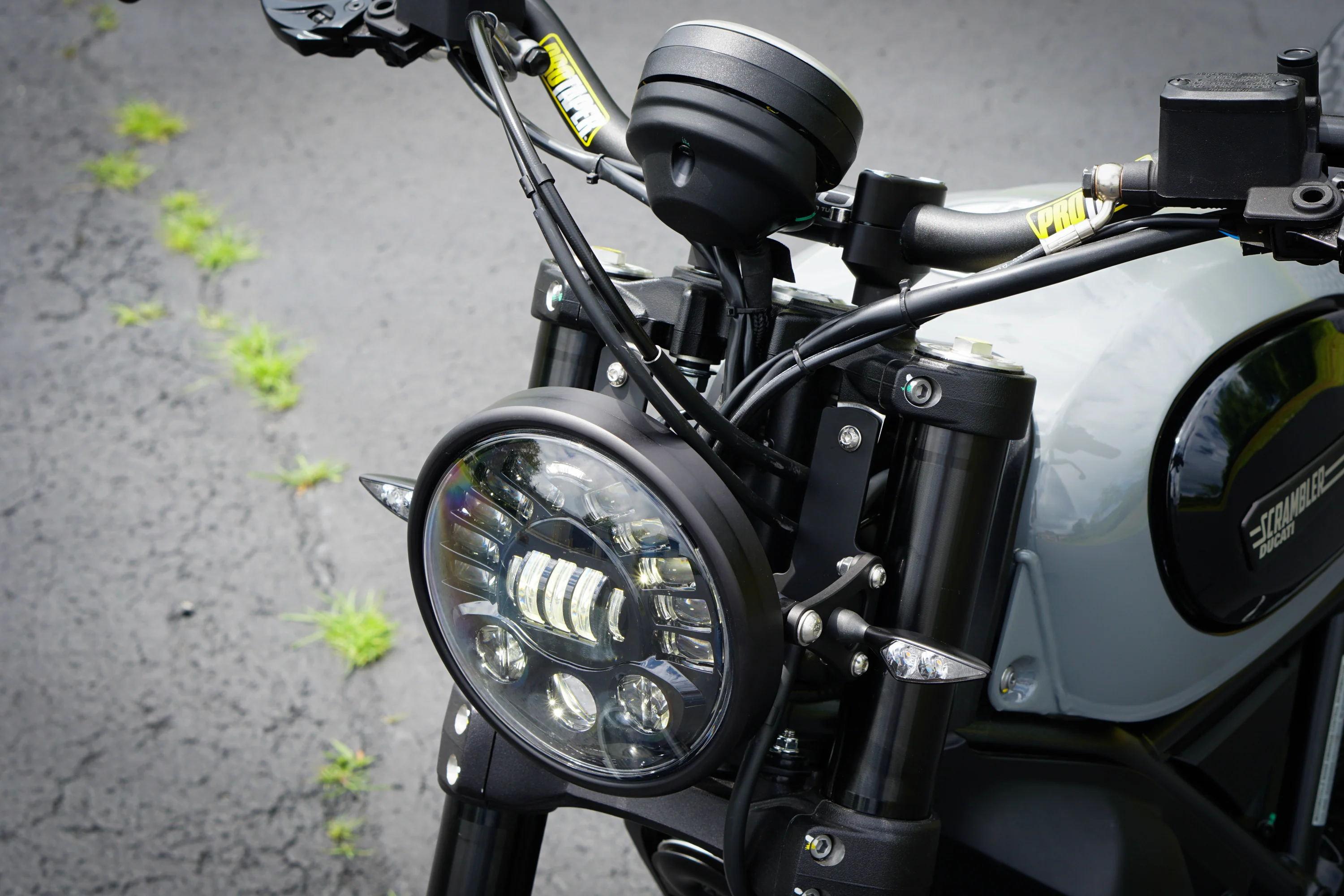 Ducati Scrambler Gauge Relocation + Handlebar kit + Ignition Relocation Kit + 7" Led Headlight Conversion 2016-2022 - Image 9